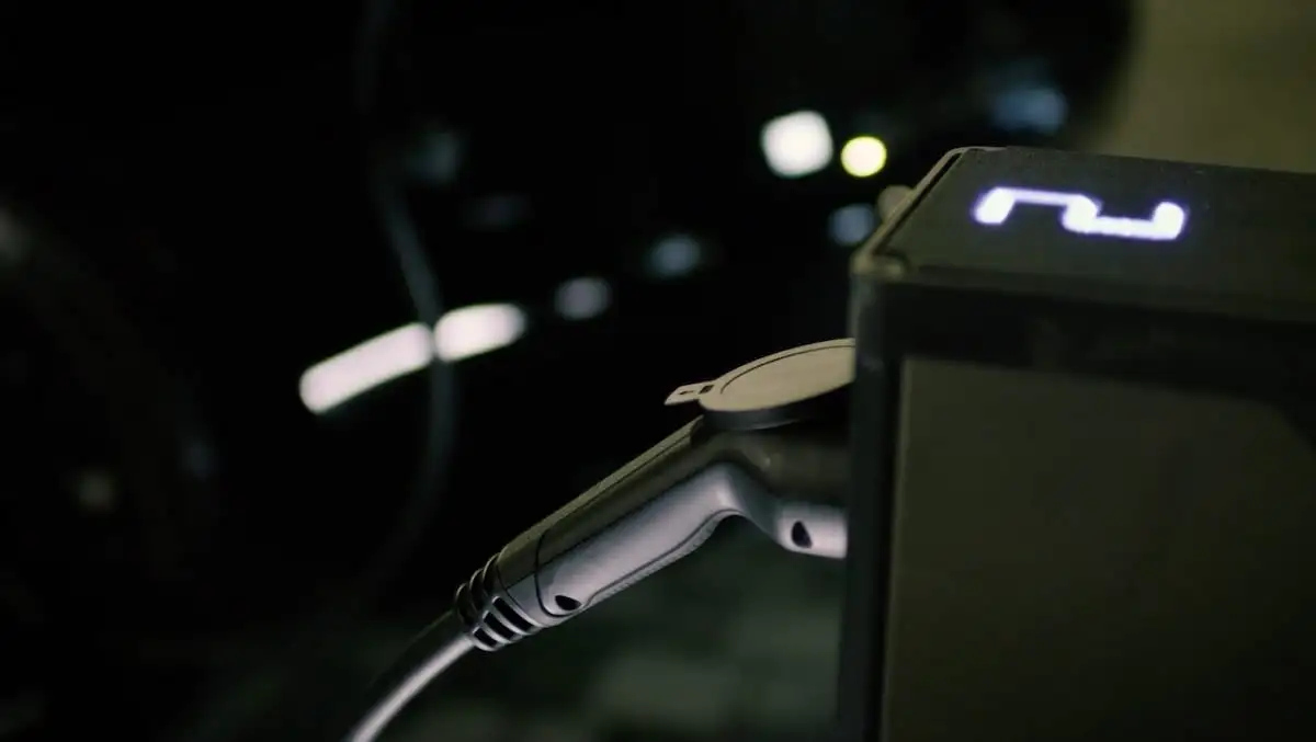 Close-up of an Urban Fox UEone chargepoint charging at night